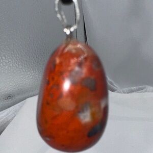 Red Jasper gemstone 1.5” pendant on 9” cord necklace burnt orange white gray